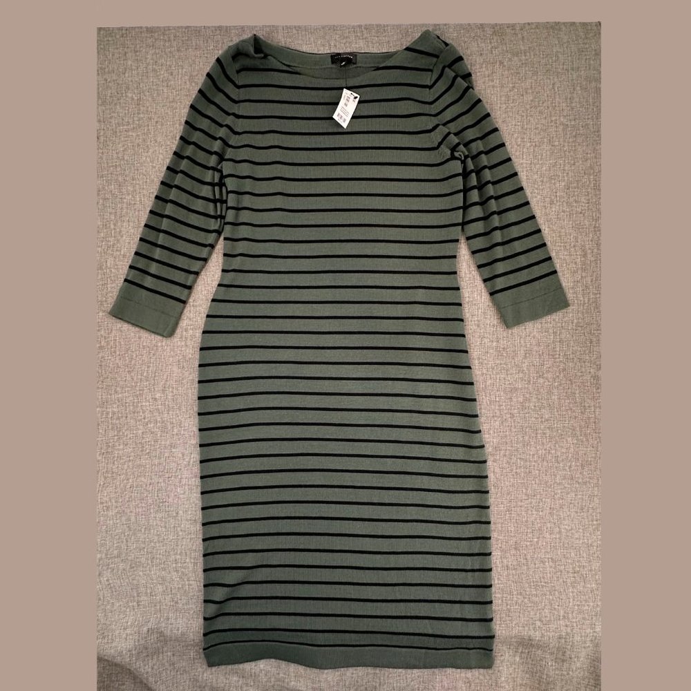 The‎ Limited Striped Dress Medium Green & Black 3/4th Sleeves 50% Wool & Acrylic